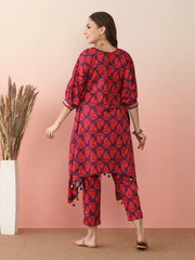 Floral Printed Regular Kaftan Kurta with Trousers-AHKFPN-COMBO-870