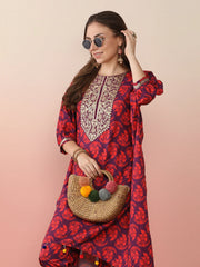 Floral Printed Regular Kaftan Kurta with Trousers-AHKFPN-COMBO-870