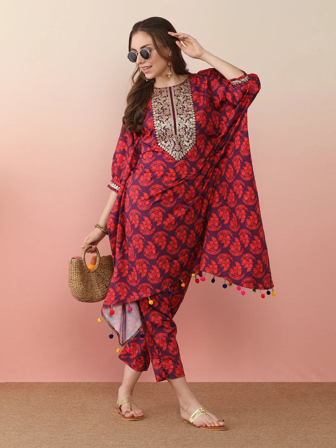 Floral Kaftan Kurta with Trousers | Women's Designer Kurta Sets