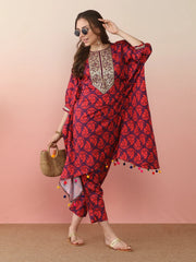 Floral Printed Regular Kaftan Kurta with Trousers-AHKFPN-COMBO-870