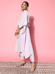 Purple Floral Printed Belted Detail Kaftan Kurta Set-AHKFPNBL-COMBO-543