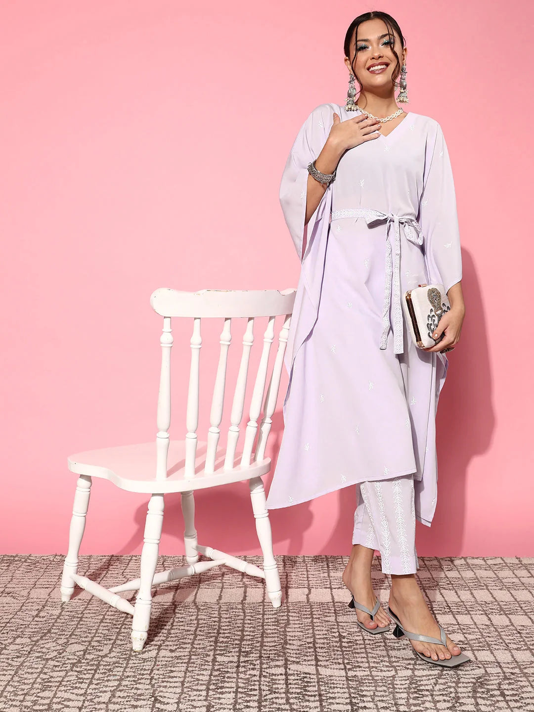 Purple Floral Kaftan Kurta Set | Designer Women's Kurta Sets