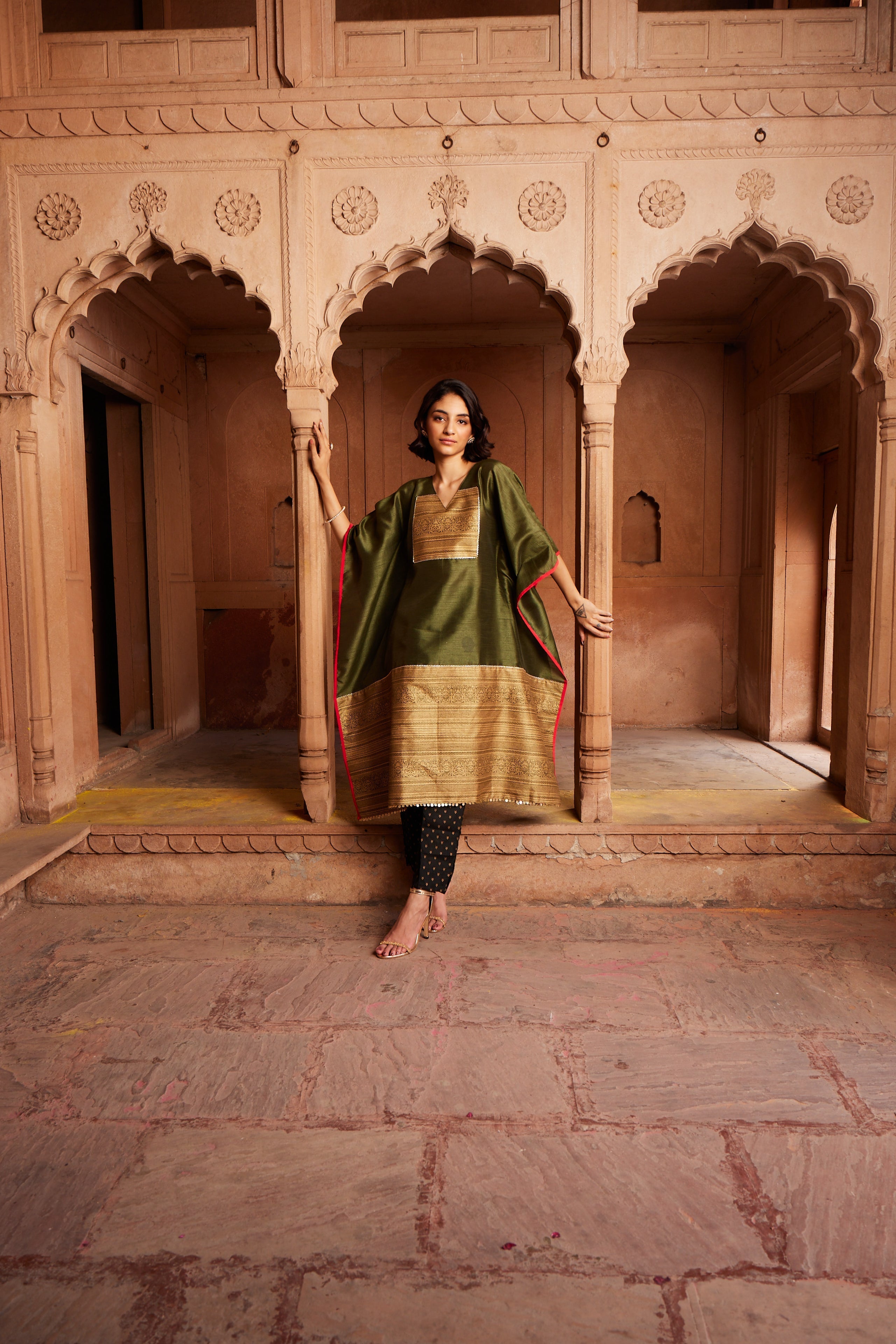 Olive Green Floral Stylish Kaftans | Women's Kaftan Dresses