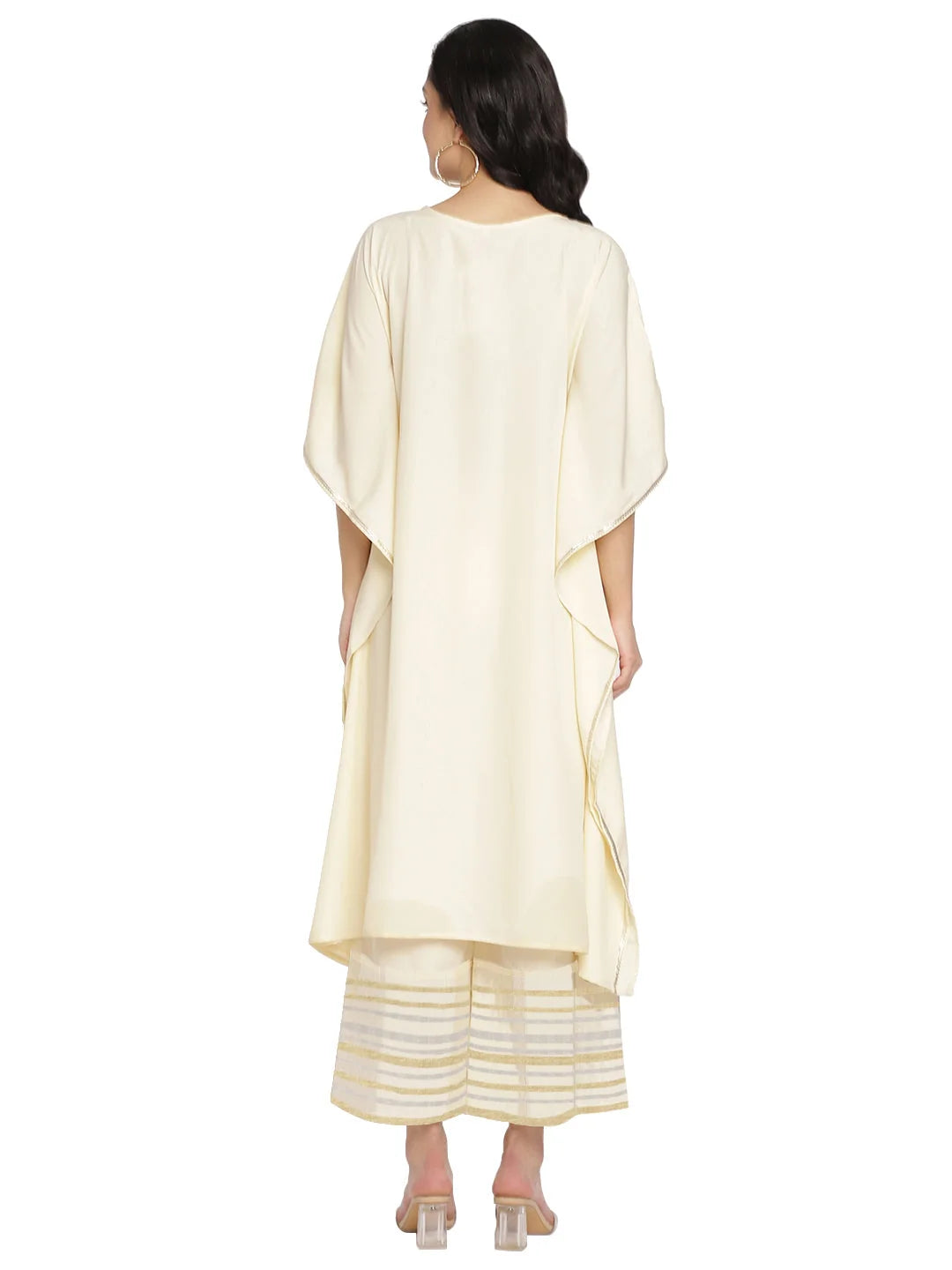 Off White Printed Kaftan Style Kurta Palazzo Set | Women's