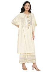Off White Printed Gotta Patti Kaftan Style Kurta with Palazzos-AHKFPZ-COMBO-382-FF