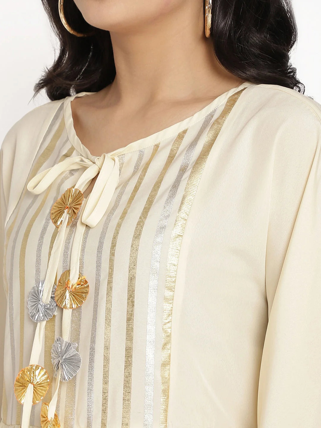 Off White Printed Kaftan Style Kurta Palazzo Set | Women's