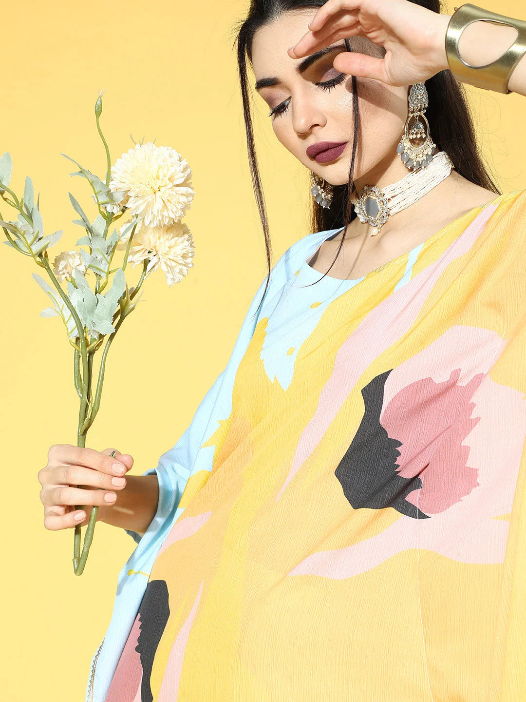 Blue & Yellow Printed Kaftan Kurta Palazzo Set | Palazzo Pants...