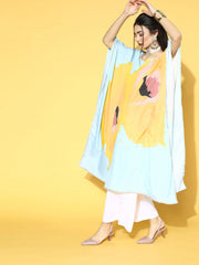 Blue & Yellow Digital Printed Kaftan Kurta with Palazzos-AHKFPZ-COMBO-406-FF