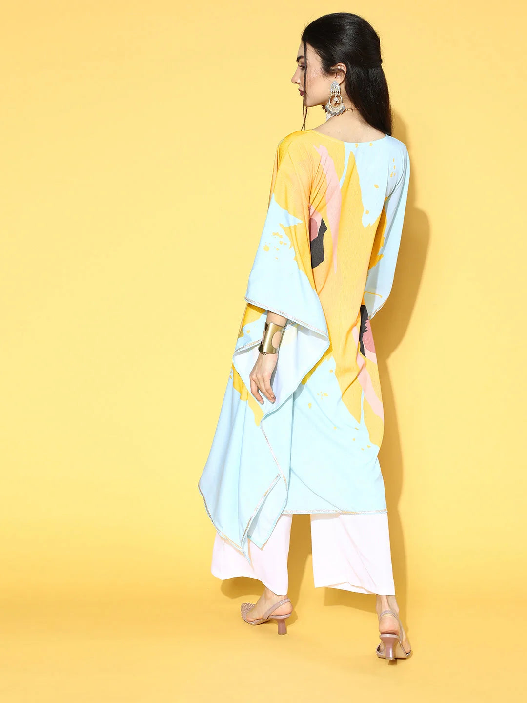 Blue & Yellow Printed Kaftan Kurta Palazzo Set | Palazzo Pants...