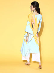 Blue & Yellow Digital Printed Kaftan Kurta with Palazzos-AHKFPZ-COMBO-406-FF