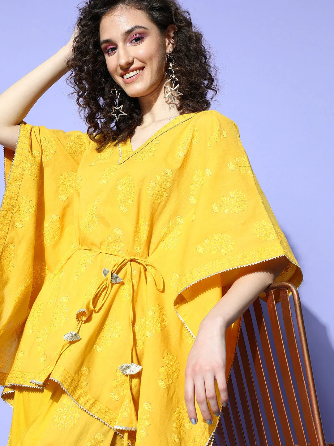 Cotton Floral Co Ord Sets - Mustard Yellow Two Piece Sets