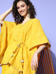 Mustard Yellow Floral Printed Pure Cotton Co-Ords-AHKFPZ-COMBO-548-FF