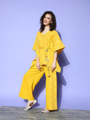 Mustard Yellow Floral Printed Pure Cotton Co-Ords-AHKFPZ-COMBO-548-FF