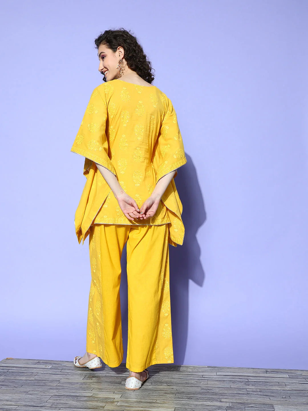 Cotton Floral Co Ord Sets - Mustard Yellow Two Piece Sets