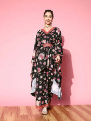 Black Floral Printed Gotta Patti Kurta with Palazzos-AHKFPZ-COMBO-641-FF