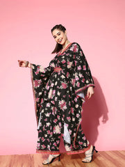 Black Floral Printed Gotta Patti Kurta with Palazzos-AHKFPZ-COMBO-641-FF