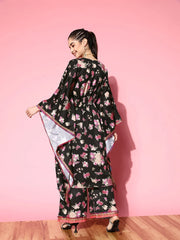 Black Floral Printed Gotta Patti Kurta with Palazzos-AHKFPZ-COMBO-641-FF