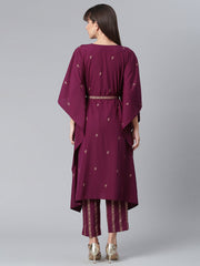Burgundy & Golden Printed Kurta with Trouser-AHKFPZBL-COMBO-344