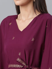 Burgundy & Golden Printed Kurta with Trouser-AHKFPZBL-COMBO-344