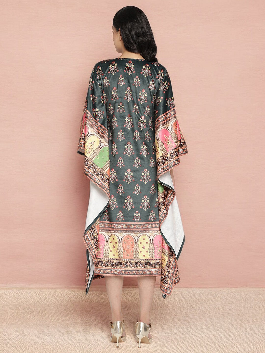 Dark Green Floral Kaftan: Women's Stylish Kaftans & Long Dresses