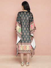 Dark Green Digital Print Velvet Kaftan-AHKFVLDP-6027