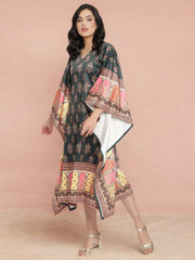 Dark Green Digital Print Velvet Kaftan-AHKFVLDP-6027