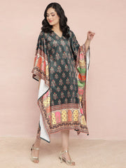 Dark Green Digital Print Velvet Kaftan-AHKFVLDP-6027
