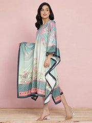 Sea Green Digital Print Velvet Kaftan-AHKFVLDP-6029