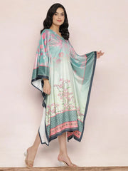 Sea Green Digital Print Velvet Kaftan-AHKFVLDP-6029