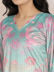 Sea Green Digital Print Velvet Kaftan-AHKFVLDP-6029