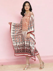 Beige Digital Print Velvet Kaftan-AHKFVLDP-6030