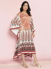 Beige Digital Print Velvet Kaftan-AHKFVLDP-6030