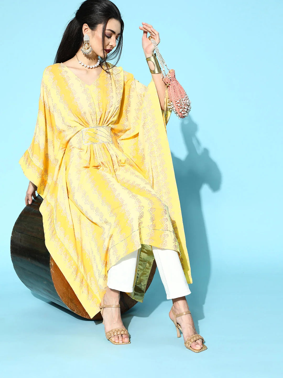 Yellow Floral Kaftan Kurta | Printed Kaftans for Women
