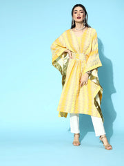 Yellow Printed Rayon Kaftan Kurta-AHKFVRWX-6032-FF