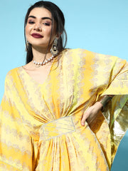 Yellow Printed Rayon Kaftan Kurta-AHKFVRWX-6032-FF