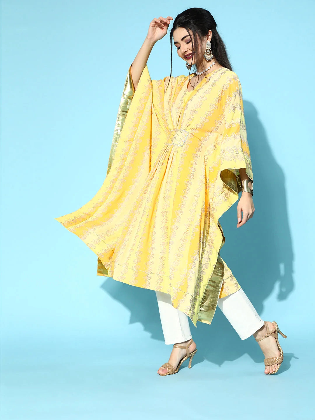 Yellow Floral Kaftan Kurta | Printed Kaftans for Women
