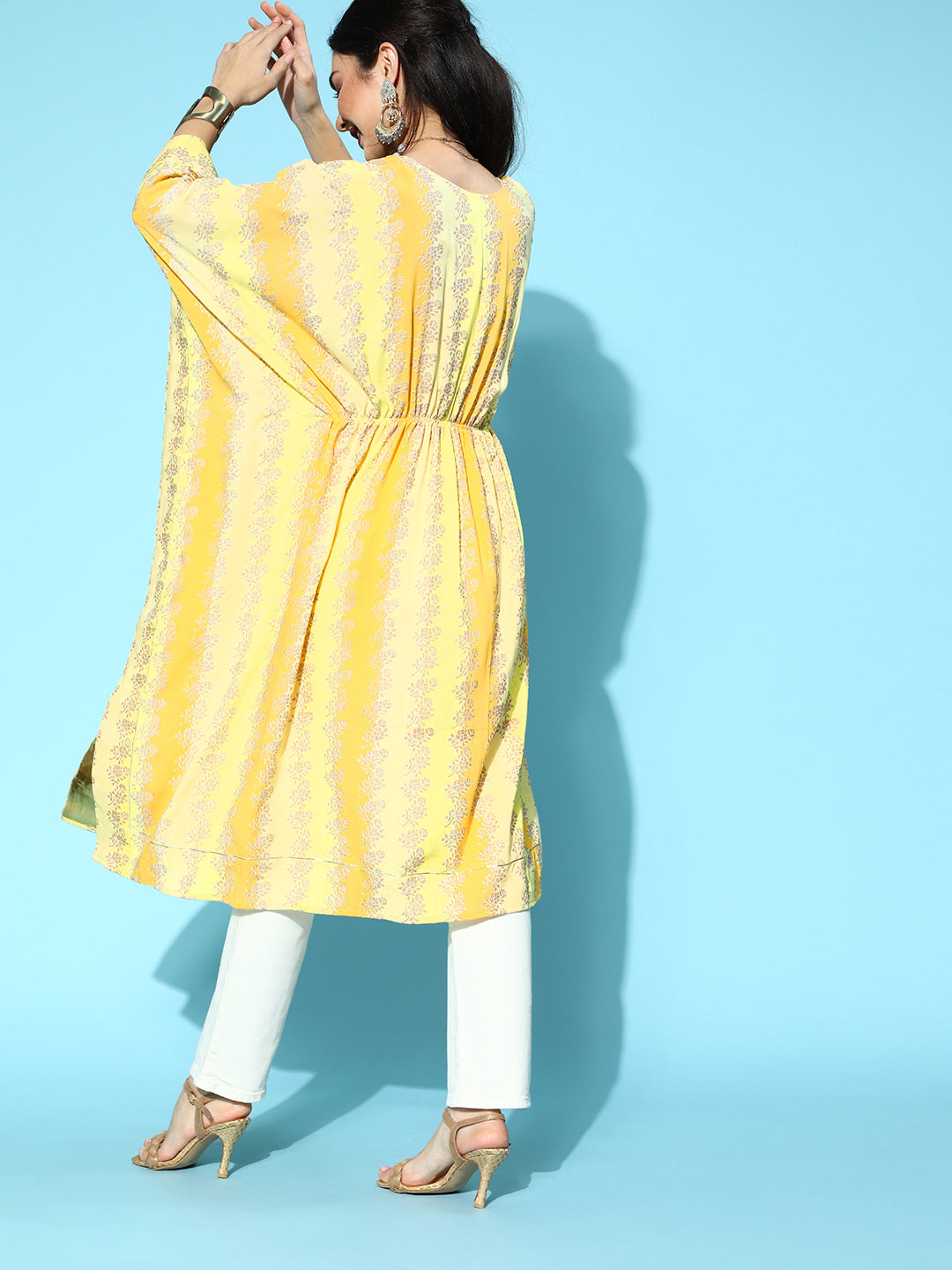 Yellow Floral Kaftan Kurta | Printed Kaftans for Women