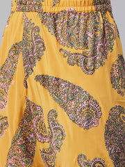 Mustard Yellow & Pink Paisley Print Kurta with Churidar-AHKUCD-Combo-300
