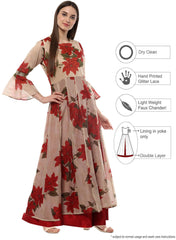 Beige & Red Chanderi Floor Length Anarkali Dress-AHKUCHDP-630