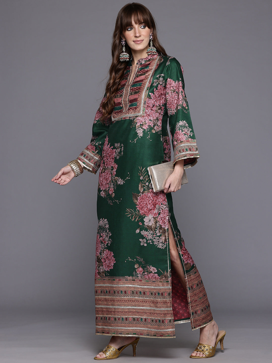 Women's Printed Ethnic Green Kurtas for Every Occasion-AHKUCNDP-1157