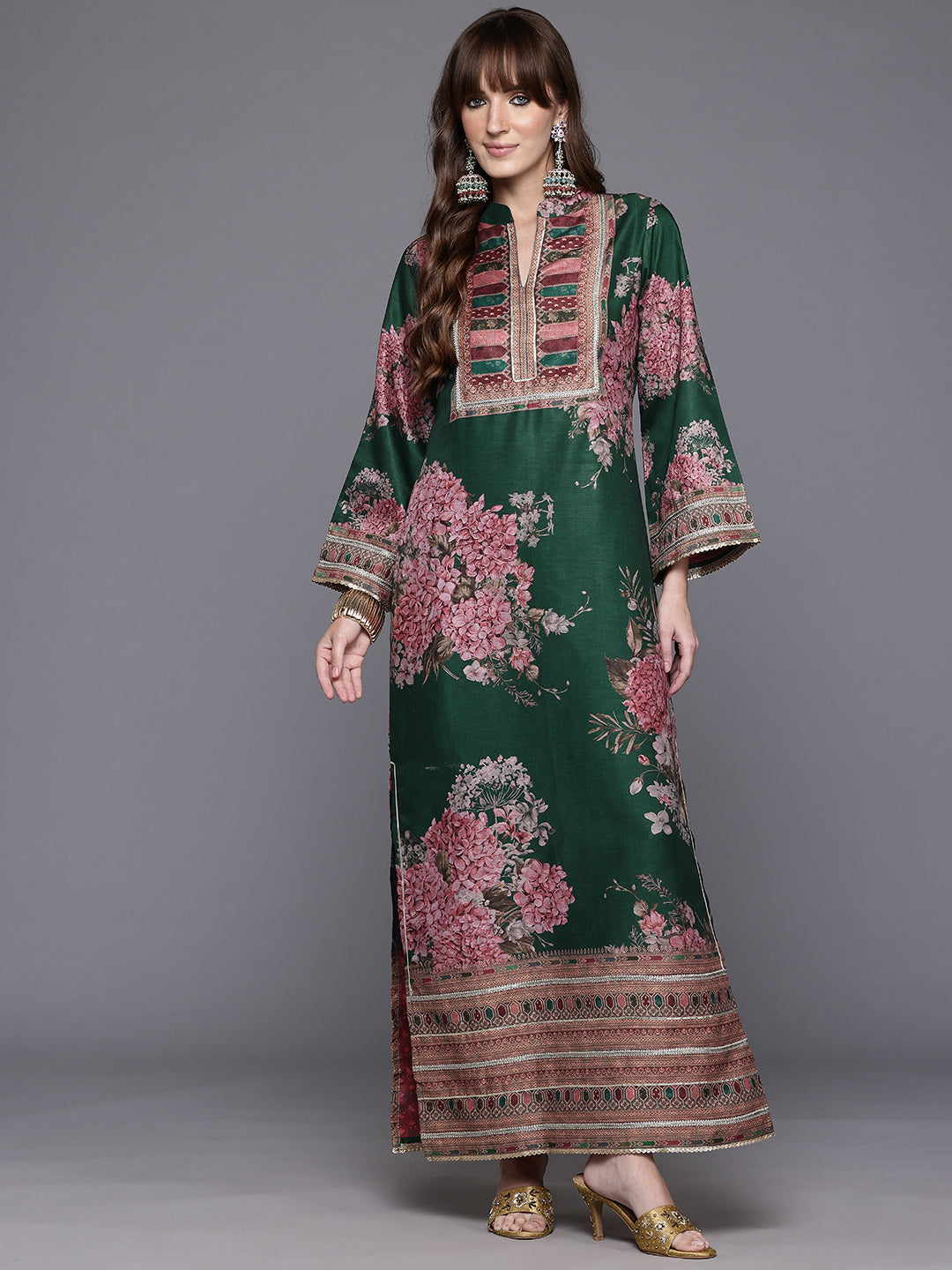 Women's Printed Ethnic Green Kurtas for Every Occasion-AHKUCNDP-1157