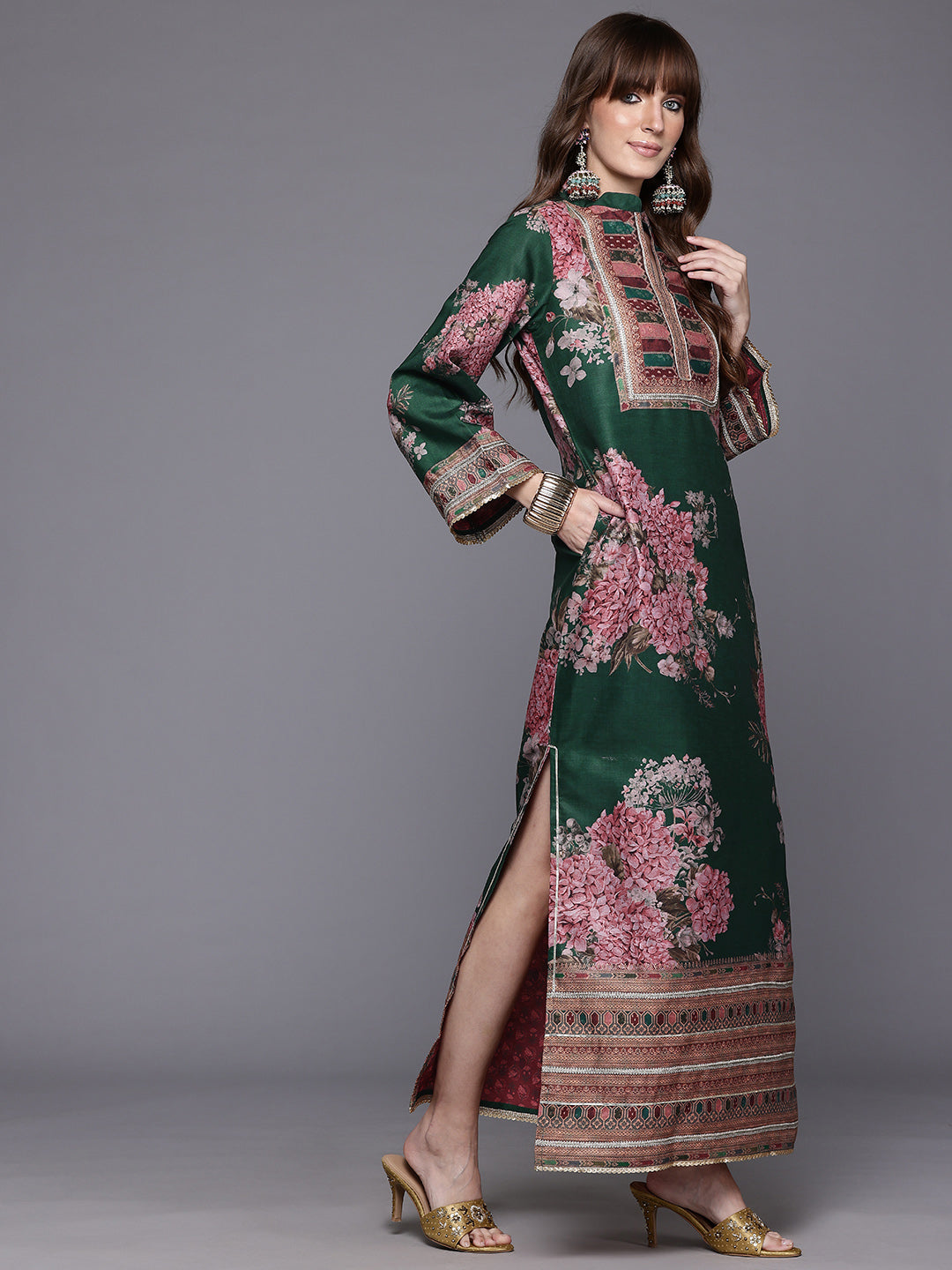 Women's Printed Ethnic Green Kurtas for Every Occasion-AHKUCNDP-1157