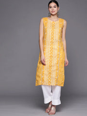 Mustard Yellow Pure Cotton Printed Kurta-AHKUCODCDS-947