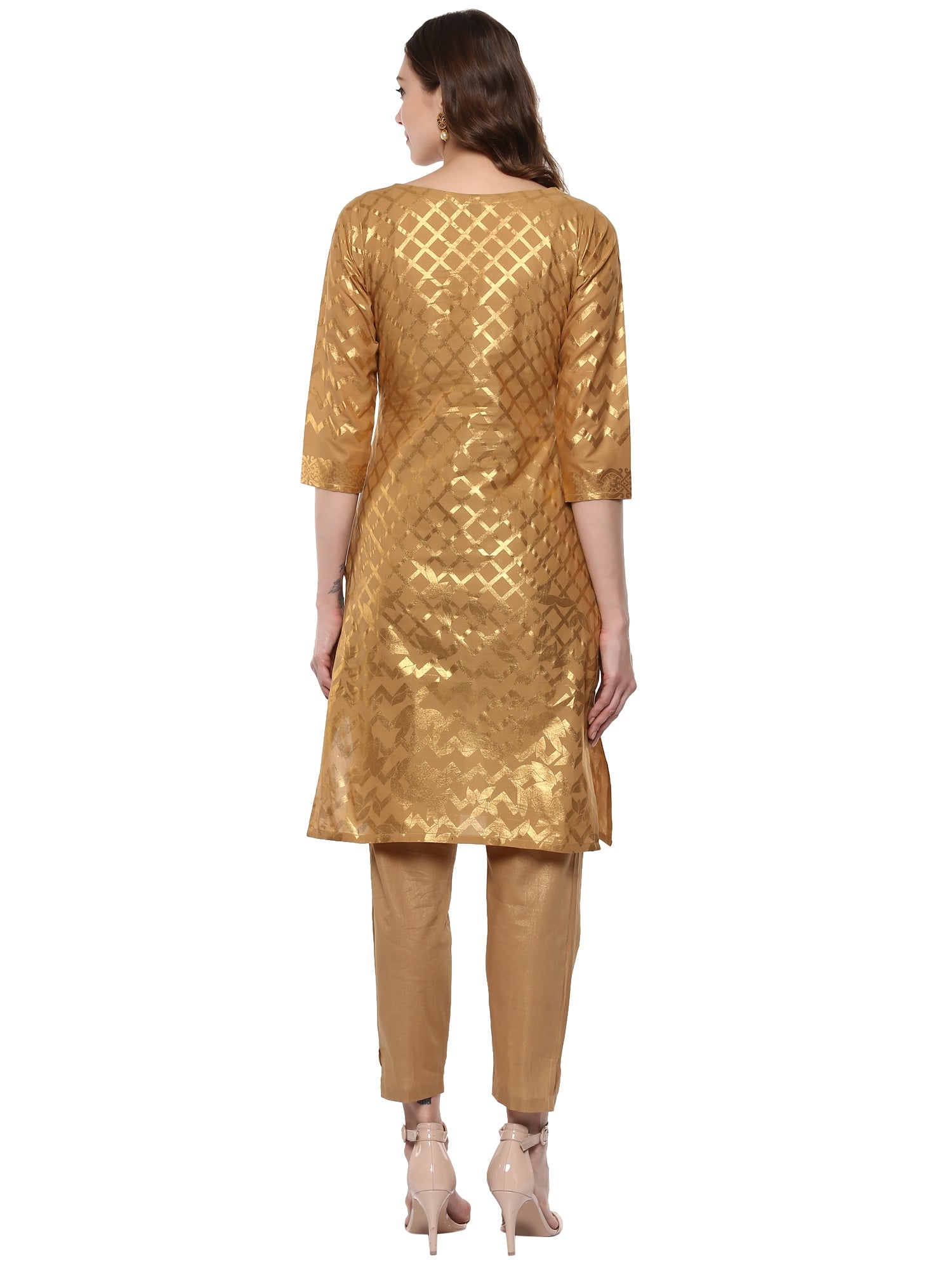 Beige Metallic Print Kurta | Short Indian Kurtis for Women