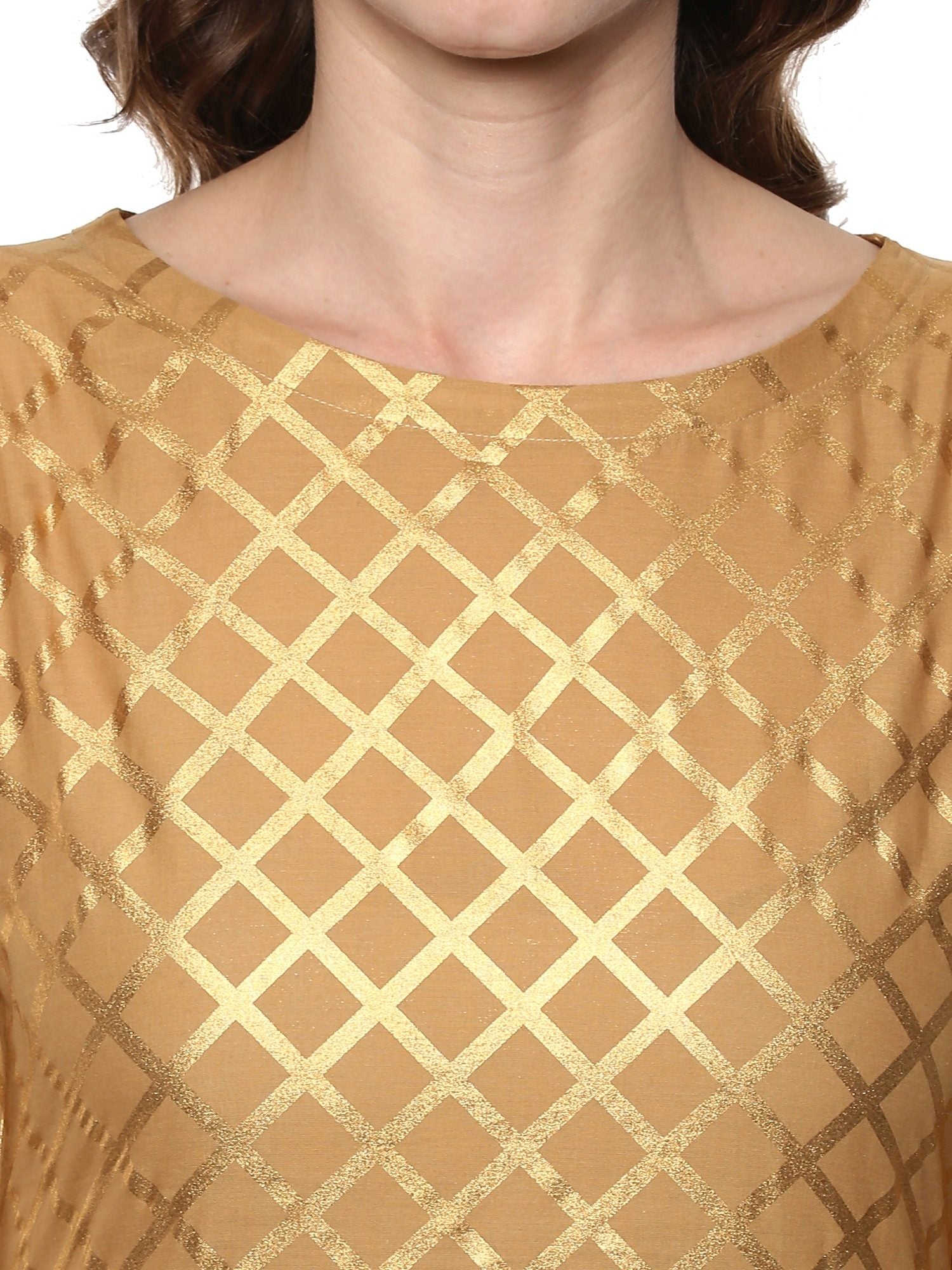 Beige Metallic Print Kurta | Short Indian Kurtis for Women