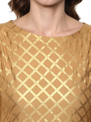 Short Beige Cotton Blend Kurta With Metallic Gold Chevron Print-AHKUCOFP-618