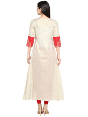 Off White & Red Kurta with Taj Mahal Print and Brocade Look-AHKUCOFP-644