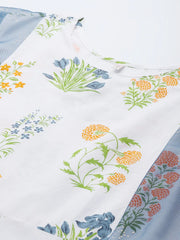 White & Blue Printed A-Line Pure Cotton Kurta-AHKUCOPG-836