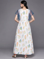 White & Blue Printed A-Line Pure Cotton Kurta-AHKUCOPG-836