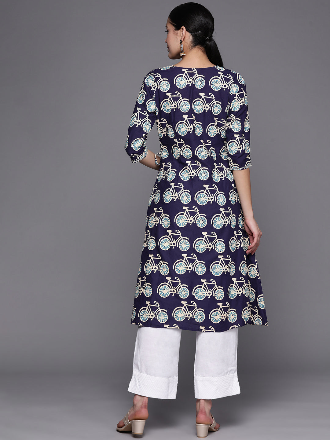 Cotton Angrakha Kurta: Navy & White Indian Kurtas for Women